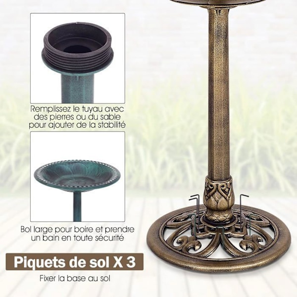 Fuglefoderstand COSTWAY - Højde 72CM - Diameter 51cm - Antik Bronze Design brons