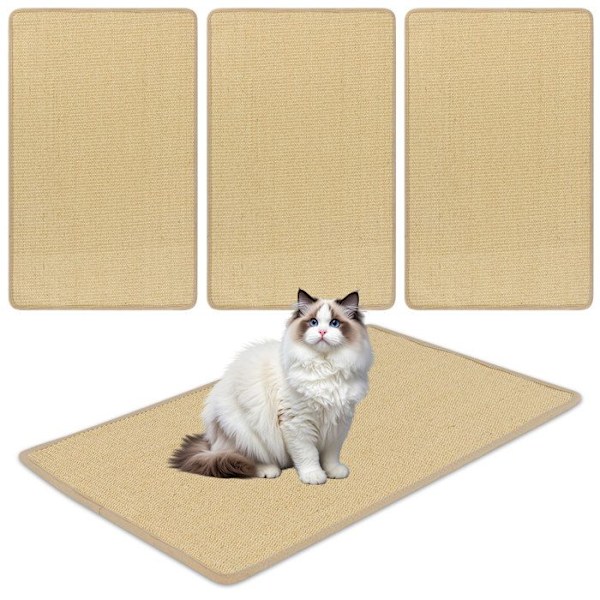 Set med 2 Katt Klösgolv 80x50cm COSTWAY, i Naturligt Sisal, Självhäftande Band, Skyddar Mattor Tyg Soffa Fåtölj