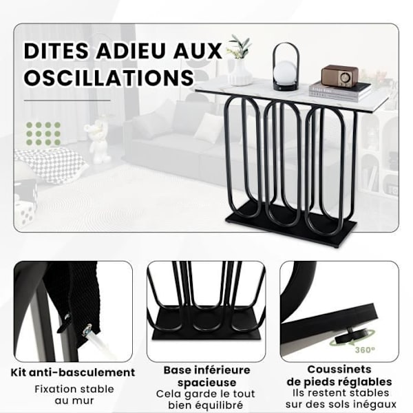 Konsolbord - COSTWAY - Entrémøbler med marmoreffekt - 100 x 30 x 80 CM - Sort metalstel, moderne chik stil Vit och svart