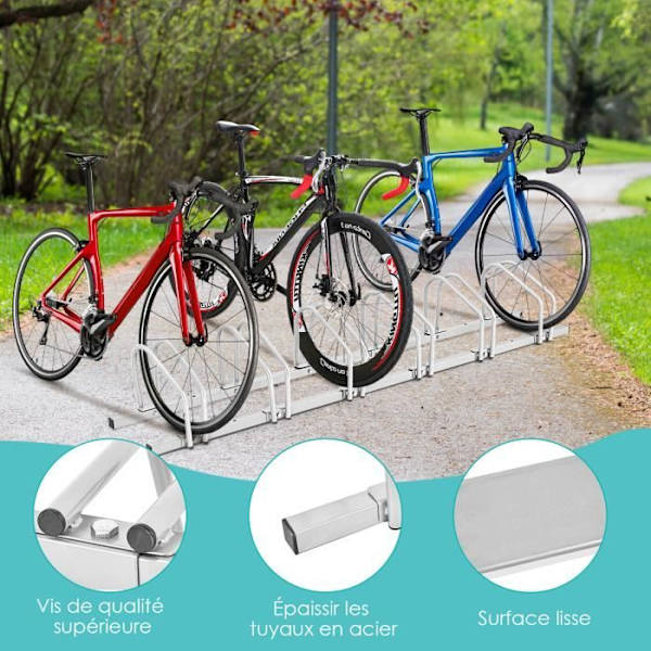 COSTWAY Rack 6 teräspyörät lattialle tai seinälle 180 x 32,5 x 26 cm säänkestävä ruosteenkestävä kouluyritys Grå