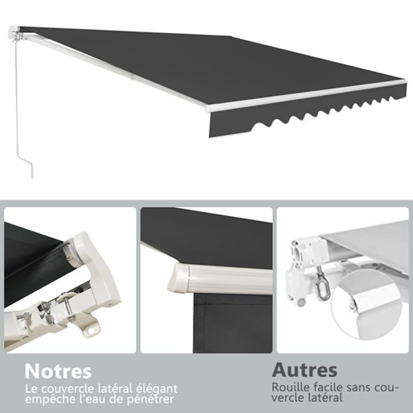 COSTWAY Butik Balkonmarkise Sammenklappelig 4 X 2,5M - UV- og Vandafvisende Stof, Justerbar Aluminiumramme 5-35° Grå