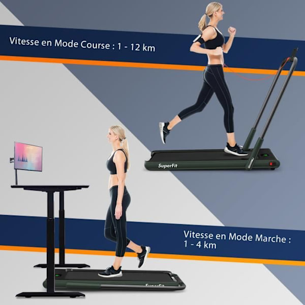 COSTWAY Folding Löpband APP Kontroll 1-12KM-H 0,75HP Motor Bluetooth-högtalare Transporthjul Grön LED-skärm