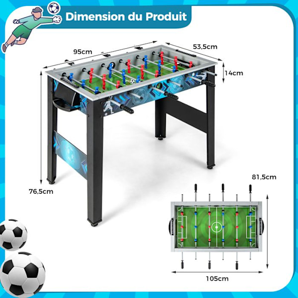 COSTWAY Børnespielfeld 94cm 4 Voksne, Børn - 2 Scorere 10 Point - 18 Farverige Spillere - 2 Bolde