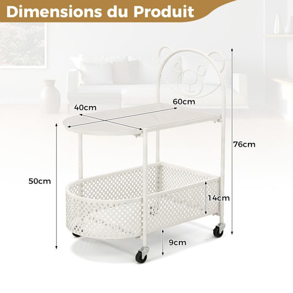 COSTWAY 2-trins mobilt sofabord i glas, med bjørnedesign, metalstel, låsbare hjul, til stue, soveværelse