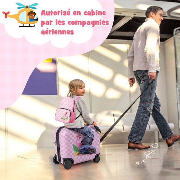COSTWAY Lasten Matkaluokka 18” Rullatasku 12” Reisillä, Kestävä Vedenpitävä Kotelolla, Televisioon, Flamingo, 3 Vuotta+, Vaaleanpunainen