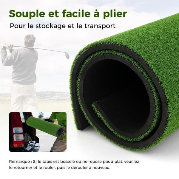 COSTWAY Golf Slagningsmåtte 152x117x2,7cm - Syntetisk Græs - 2 Tee Positioner - 2 Justeringsstænger - 6 Forudborede Tee Huller
