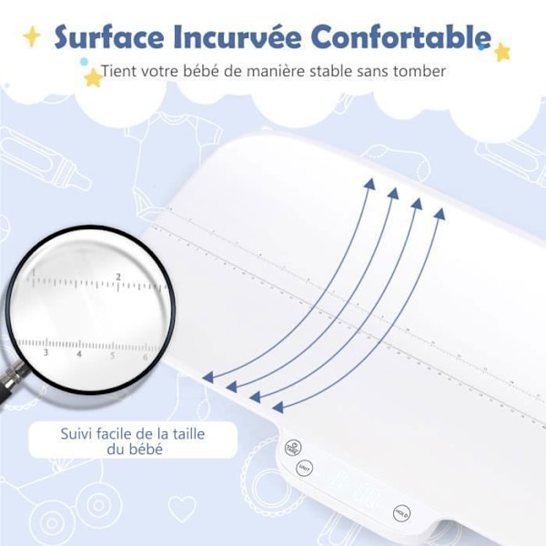 COSTWAY Digital Babyvægt Max 30 kg Størrelse 60CM 4 Måletilstande Tara Funktion LED-skærm Automatisk nedlukning for nyfødte/kæledyr Vit