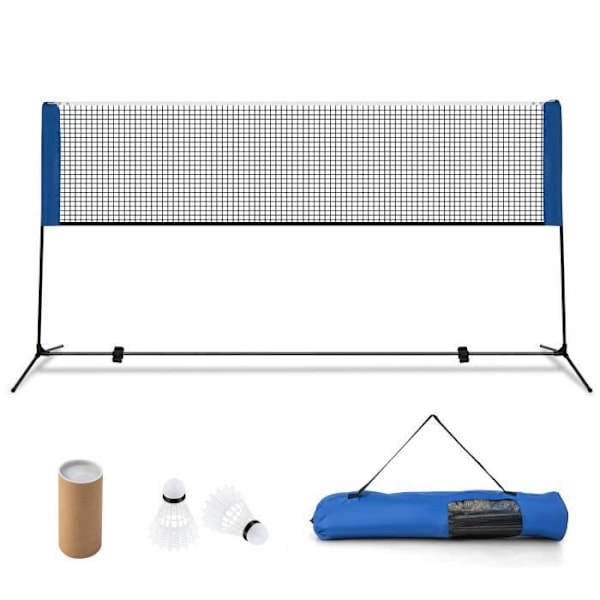 Portable Badminton Net COSTWAY - Højdejusterbar - Nem Installation - Opbevaringspose - 2 Fjer.