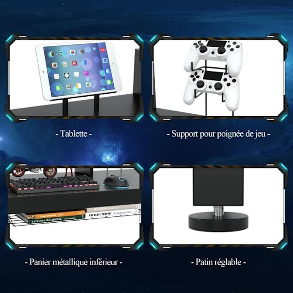 COSTWAY Gaming Skrivebord / Gamer Bord 140 x 60 x 74 cm (L x B x H) - Skærmhylde, Tabletholder, Høretelefonkrog