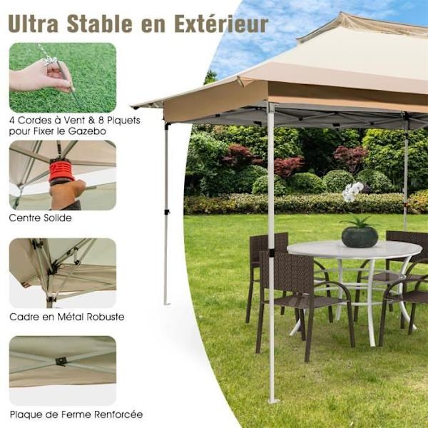 COSTWAY Instant Garden Gazebo 3,6x3,6 m - Anti-UV, Vattentät - 3 höjder - Hjulförsedd väska - Ventilerad topp - 4 till 6 personer