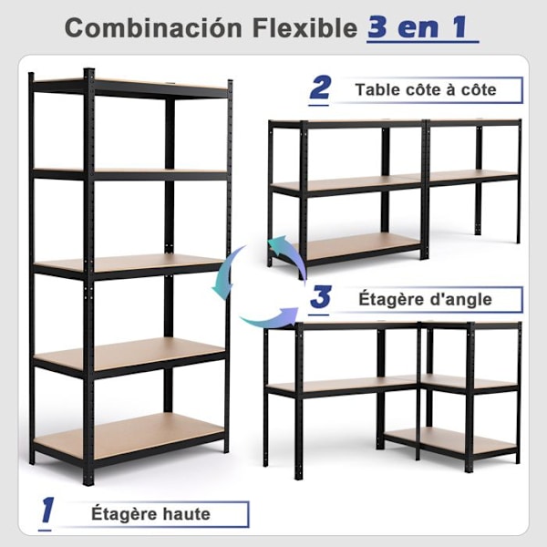 COSTWAY 5 -tasoinen autotallin säilytysteline, korkeussäädettävä hylly, kukin kuorma 175 kg, 90 x 40 x 180 CM, musta Svart