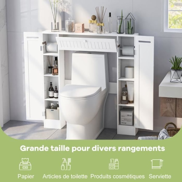 COSTWAY Badeværelsesmøbler WC Opbevaringsskab med justerbare hylder og toiletpapirholder, 89 x 19,5 x 99 cm, Hvid Vit