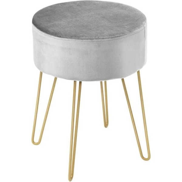 COSTWAY sittpuff rund pall Ø39cm, i sammet med robusta metallben, perfekt för grått vardagsrum eller sovrum