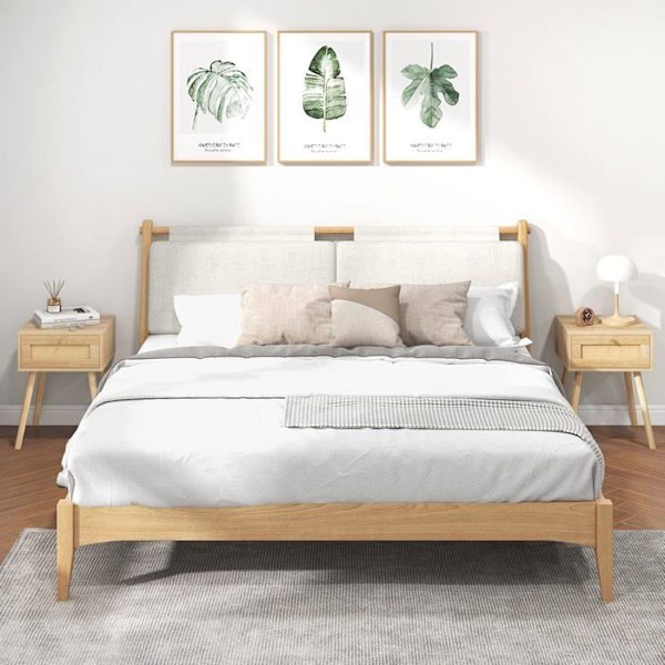 COSTWAY Natbord i rattan, med skuffe og 4 fyrreben, 40 x 40 x 55 cm, natbord, stue, soveværelse, kontor, naturlig Naturlig
