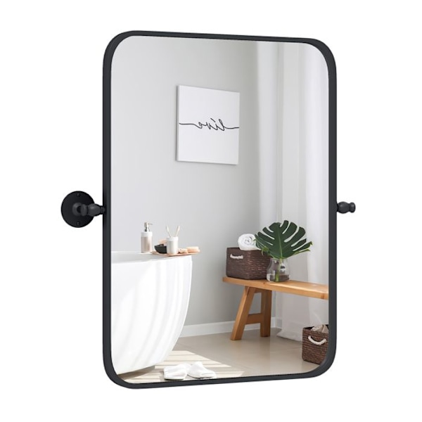 COSTWAY 76x56 cm kylpyhuonepeili, mattamusta metallirunko, HD-peili, säädettävä kulma, kylpyhuoneeseen, olohuoneeseen, eteiseen Svart