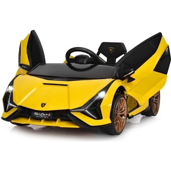 Lamborghini SIAN Sähköauto 12V/4.5Ah 3-8 vuotiaille lapsille, 2.4G kaukosäädin, 2 moottoria, MP3, USB, TF, radio, Story Yellow Gul