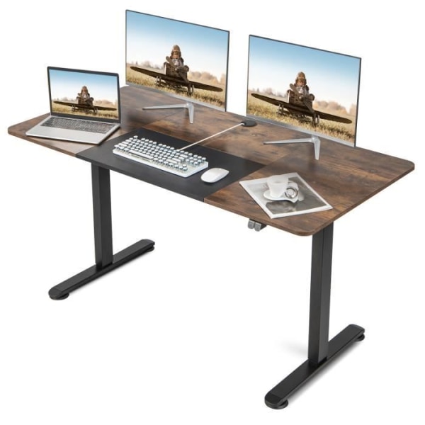 COSTWAY Elektriskt sitt-stående skrivbord, 140 x 70 x 72-116 cm, höj- och sänkbart bord, Enkelmotor, Rustik Rustik