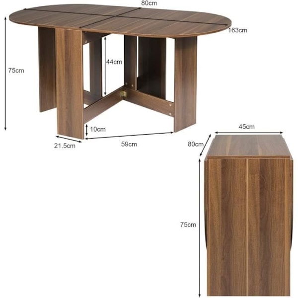 COSTWAY Hopfällbart/utdragbart matbord upp till 163 CM, 4 - 7 personer, brun konsol Cabriolet Mörk naturligt trä