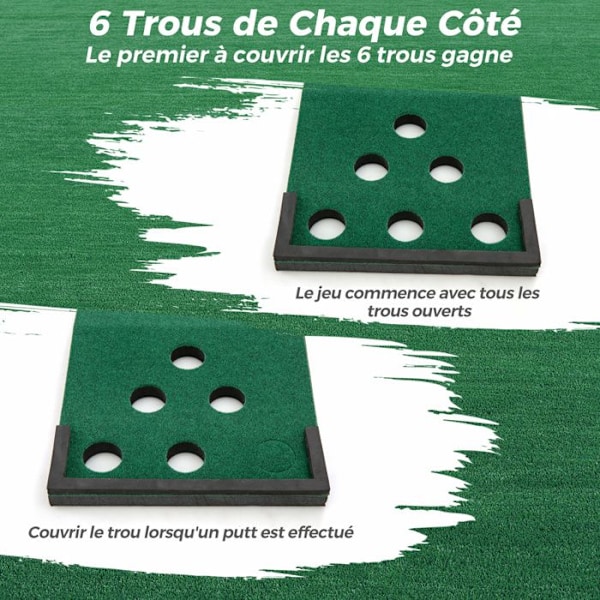 Golf Putting Mat 332 cm COSTWAY med 2 Justerbare Puttere, 6 Bolde og 12 Hul Låg, til Familiefester
