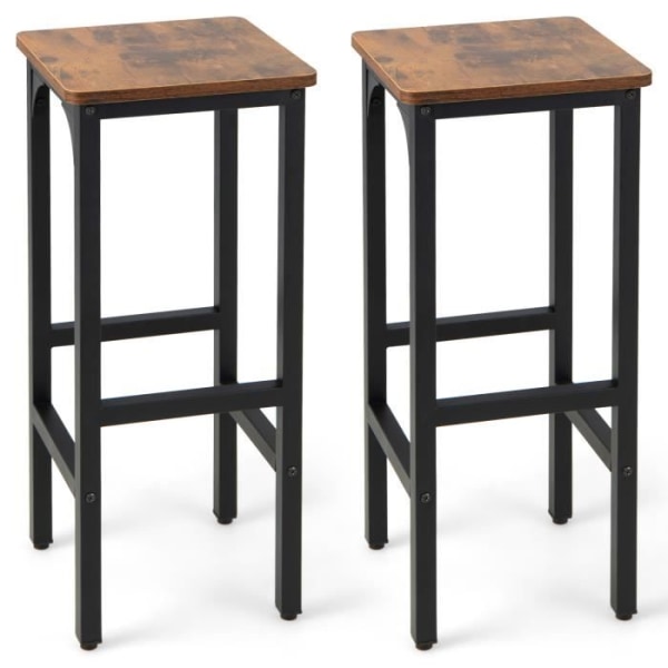 COSTWAY 2 industribarstolar, metallram, 30 x 30 x 71,5 CM för kök, café, bistro, uteplats-rustikbrun Rustik brun