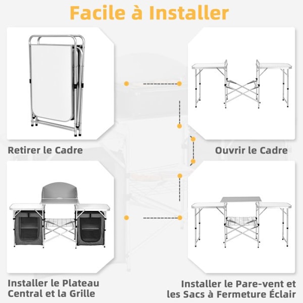 COSTWAY Foldable Havebord, Opbevaringshylde, Vindskærm Beskyttelse, Transporttaske, til Camping Picnic Festival Grå
