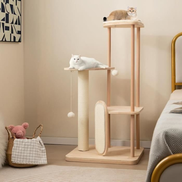 COSTWAY Kattetræ på flere niveauer, Kradsestolper, Top Aborre, Platforme, Modern Cat Activity Center Naturlig