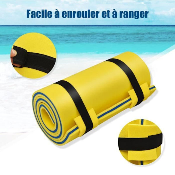 COSTWAY Flydende poolmåtte i XPE-skum 210x66CM 3 lag med 1,5M elastisk fastgørelse 60KG bæreevne til strand
