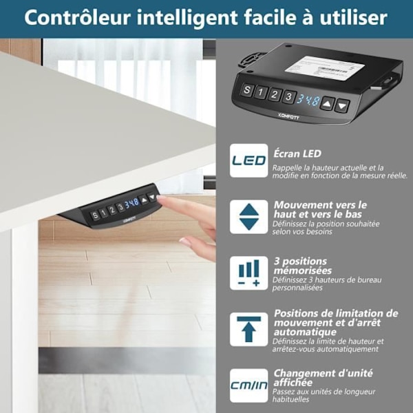 COSTWAY ELECTRIC STÅDBORD - 2 motorer - Justerbar i höjd (70-120 CM) och bredd (109-151 cm) Mindre än 50 dB Vit