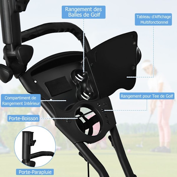 COSTWAY Foldbar golfvogn med 5 hjul, elastisk strop, justerbar paraplyholder og kopholder Aluminiumscoated taske Blå