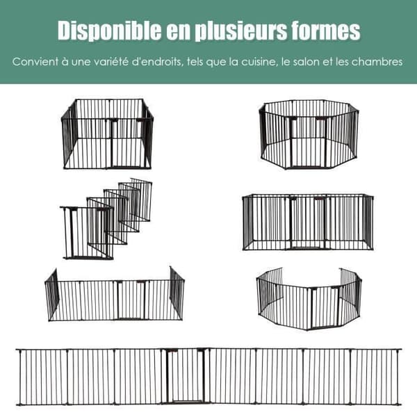 COSTWAY Børnesikring - Pejsesikring 500 cm - 8 Foldbare Paneler - Låsesystem - Nem Montering - Sort Svart