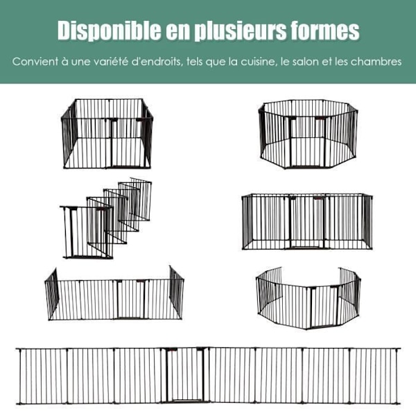 COSTWAY Child Safety Gate - Pejs Brandvagt 500 cm - 8 Foldbart Panel - Manuelt låsesystem - Nem montering - Sort Svart