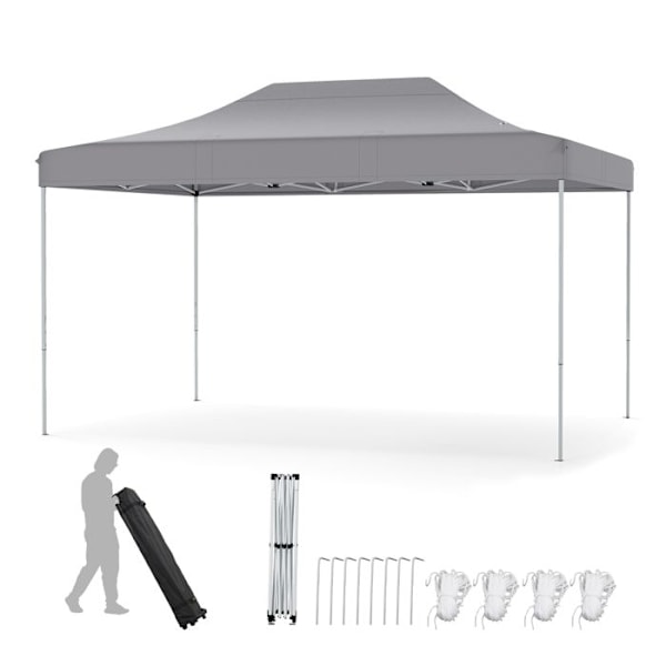 Käytännöllinen Törmäyskankainen Teltta 300 x 445 CM - COSTWAY - 10-12 henkilöä Pop-Up Korkeuden Säätö 188-208cm - UV-suojattu Juhliin Harmaa