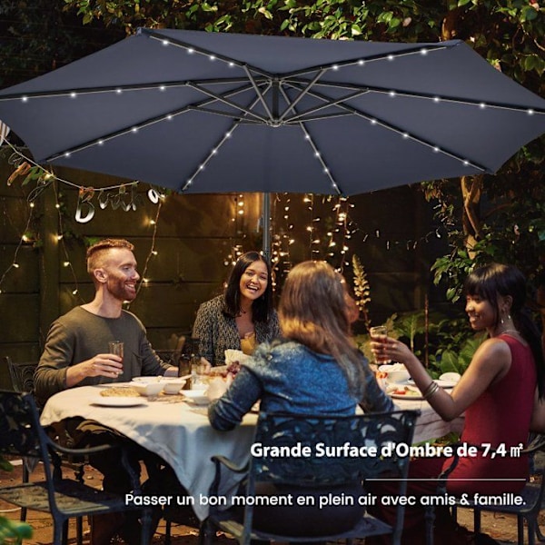 Parasol aflastet 3M 40 LED - COSTWAY - Krydsbase sandsæk - Polyesterstof UV 20+ Blå - Solpanel 6 Timer Blå