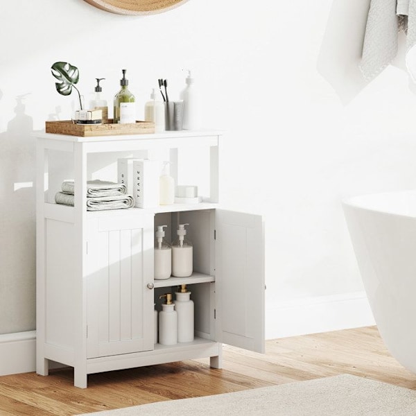 COSTWAY Badeværelse Skab med 2 Døre, Rum og Justerbar Hylde, til Stue, Entré, Køkken, 60x30x80 cm Hvid