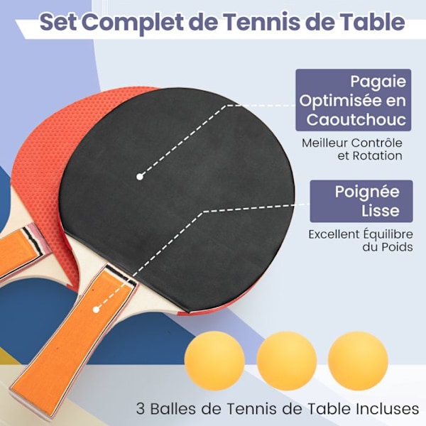 COSTWAY Fällbart bordtennisbord pingisbord 180x90 cm-2 gummipaddlar, 3 bollar-justerbara fötter-förmonterade