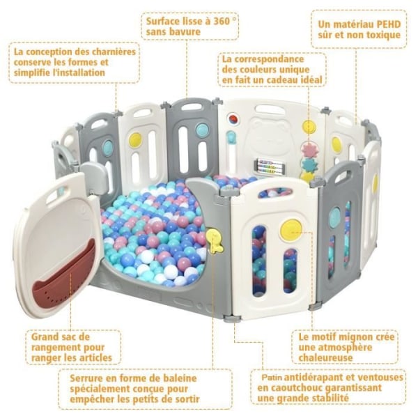 Vikbar babylekhage i plast - COSTWAY - 12 element - Barnsäkerhet - Aktivitetstavla