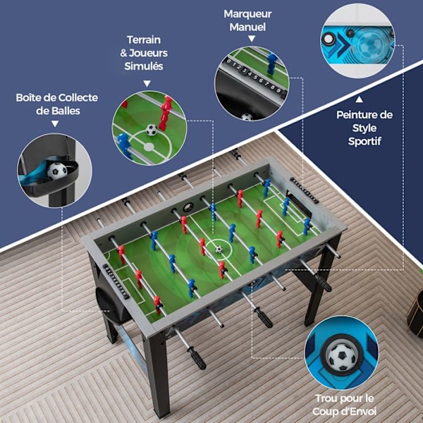 COSTWAY Børnespielfeld 94cm 4 Voksne, Børn - 2 Scorere 10 Point - 18 Farverige Spillere - 2 Bolde