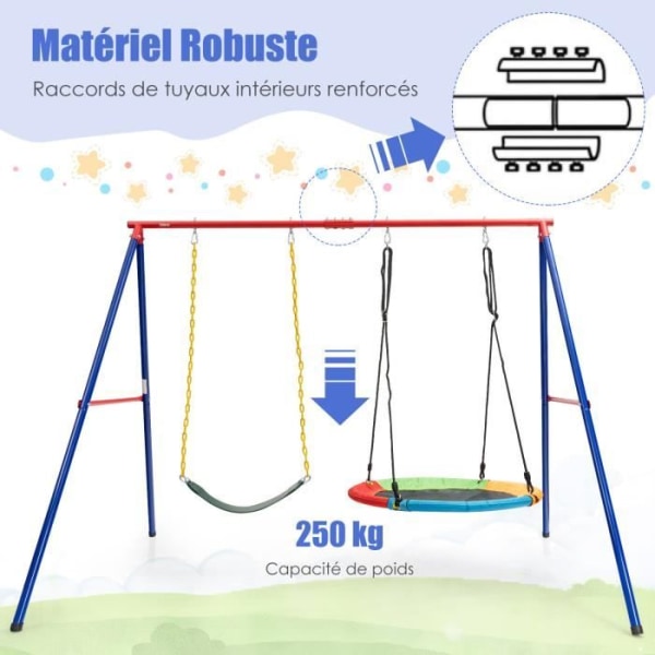 COSTWAY Gunga för 2 barn Metallstruktur Last 250 kg 260 x 183 x 183 cm 2 hängande sätt