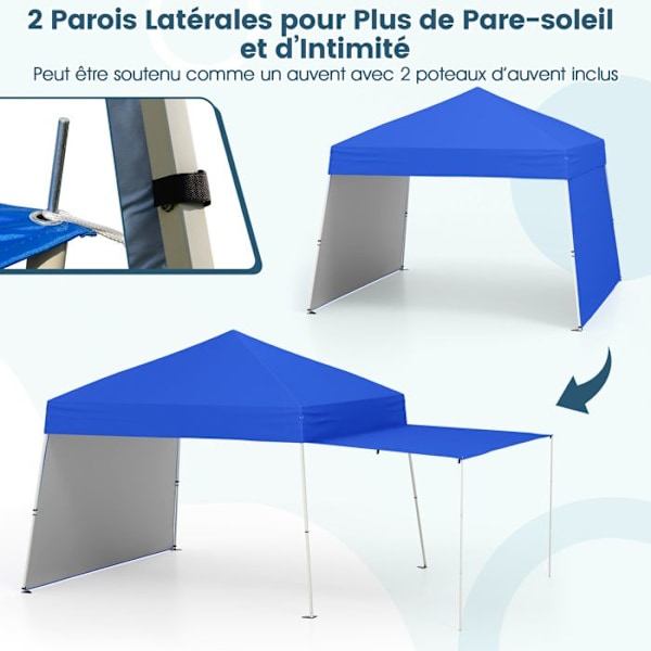 Tält Pop-up 430 x 280 cm - COSTWAY - 2 Konvertibla Sidoväggar till Markis - Bärbart och Fällbart Solskydd Utomhus Blå