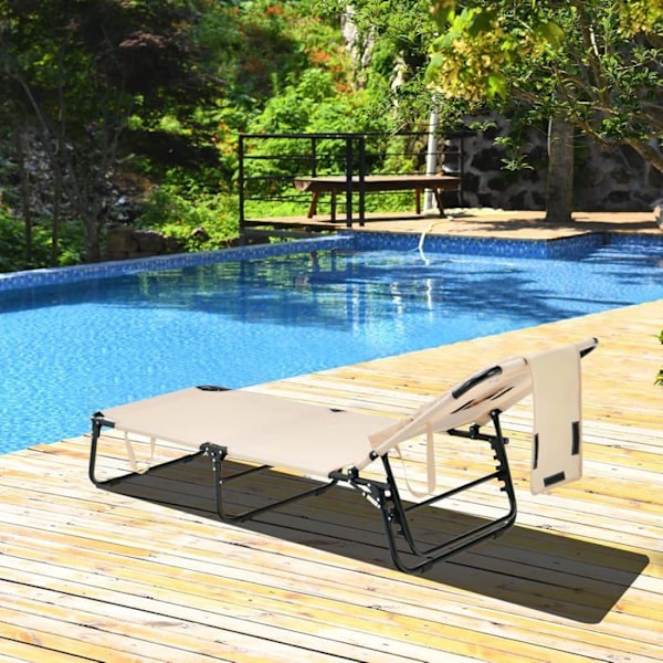 COSTWAY 5-positions justerbar klapstol med nakkestøtte og ansigtshule, til terrasse, camping, 160 kg, beige Beige