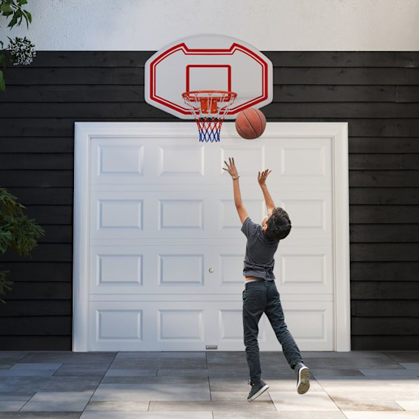 Væghængt Basketkurv 45 cm COSTWAY med Brudsikkert Panel, Rivefast Net til Børn Indendørs/Udendørs, 91 x 61 cm vit + röd