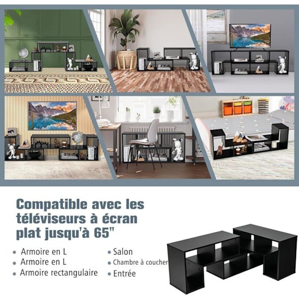 COSTWAY 65" TV-møbel i 3 dele, modulær bogreol til stue, soveværelse, TV-møbel i træ, 135x30x43cm, sort