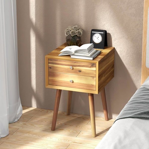 COSTWAY sengebord med 2 skuffer, sidebord til stue, soveværelse, kontor, 40 x 40 x 59,5 cm, Natur Beige