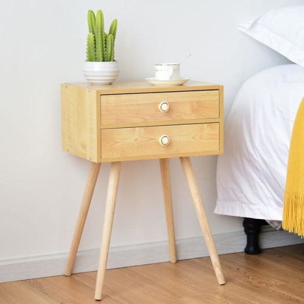 Satinlackerat skandinaviskt sängbord i trä med låda Coloris Nature 40*30*60,5cm