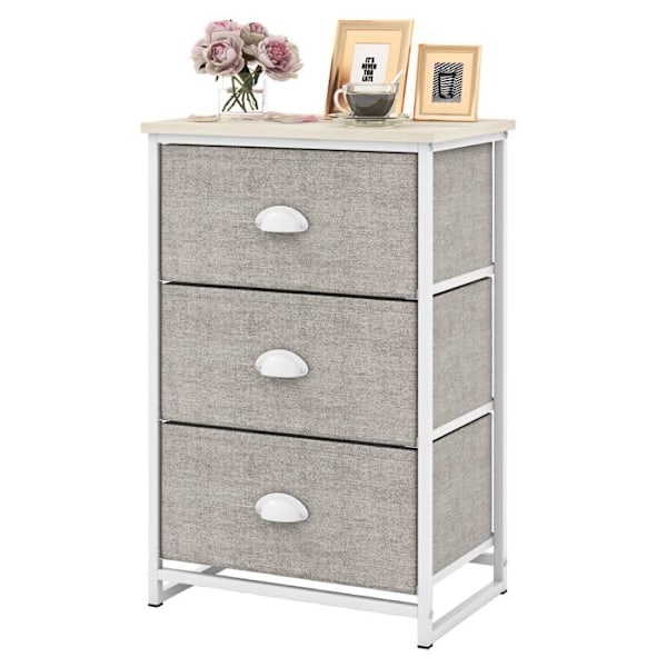 COSTWAY kommode med 3 stofskuffer, med metalramme, folde, til soveværelse, entré, stue, gang, 45 x 30 x 73 cm, Grå Grå