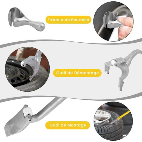 COSTWAY 3 stykker dækskifter til bilhjul, 44 cm - 62 cm, med stålhælstøtte, til biler, lastbiler, gul