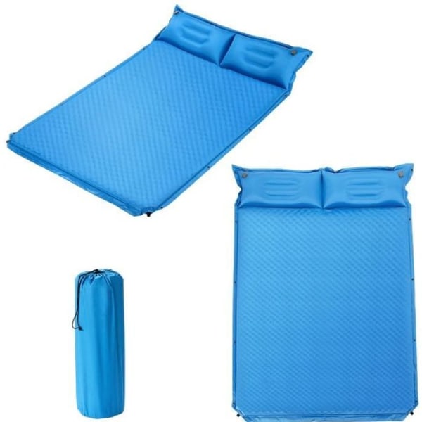 COSTWAY 2-personers självuppblåsande campingmadrass med 2 kuddar 187x131x4 CM och vattentät PVC-väska för vandring
