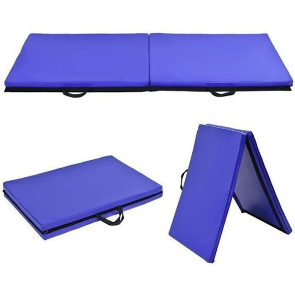 Sammenfoldelig gymnastikmåtte 180 x 60 x 3,8 cm Bærbar fitnessmadras Gymnastikmåtte til fitness, yoga, sport og motion Blå