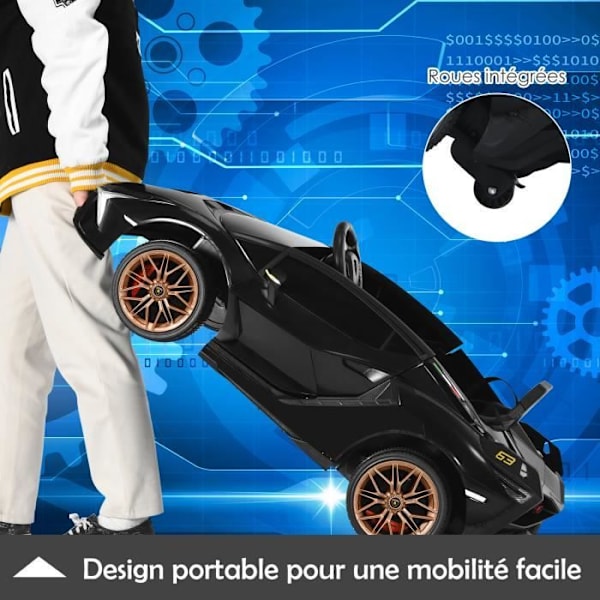 Lamborghini SIAN elbil 12V/4,5 Ah til børn 3-8 år, 2,4G fjernbetjening, 2 motorer, MP3, USB, TF, Radio, Story Black Svart