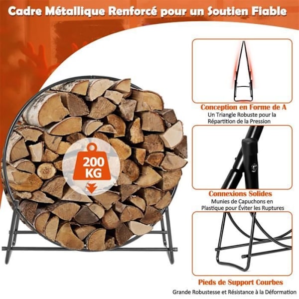 COSTWAY Brændestativ til metalbrænde 95 x 33 x 104 cm Åbent design Dobbelt-cirkulær profilbelastning 200 kg